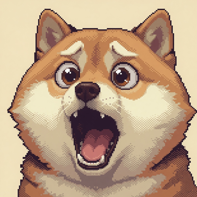 No God Please No Games mascot - a shocked shiba inu